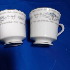 Two Vintage Diane by Wade Japan Fine Porcelain China Coffee Tea Cups Blue Floral